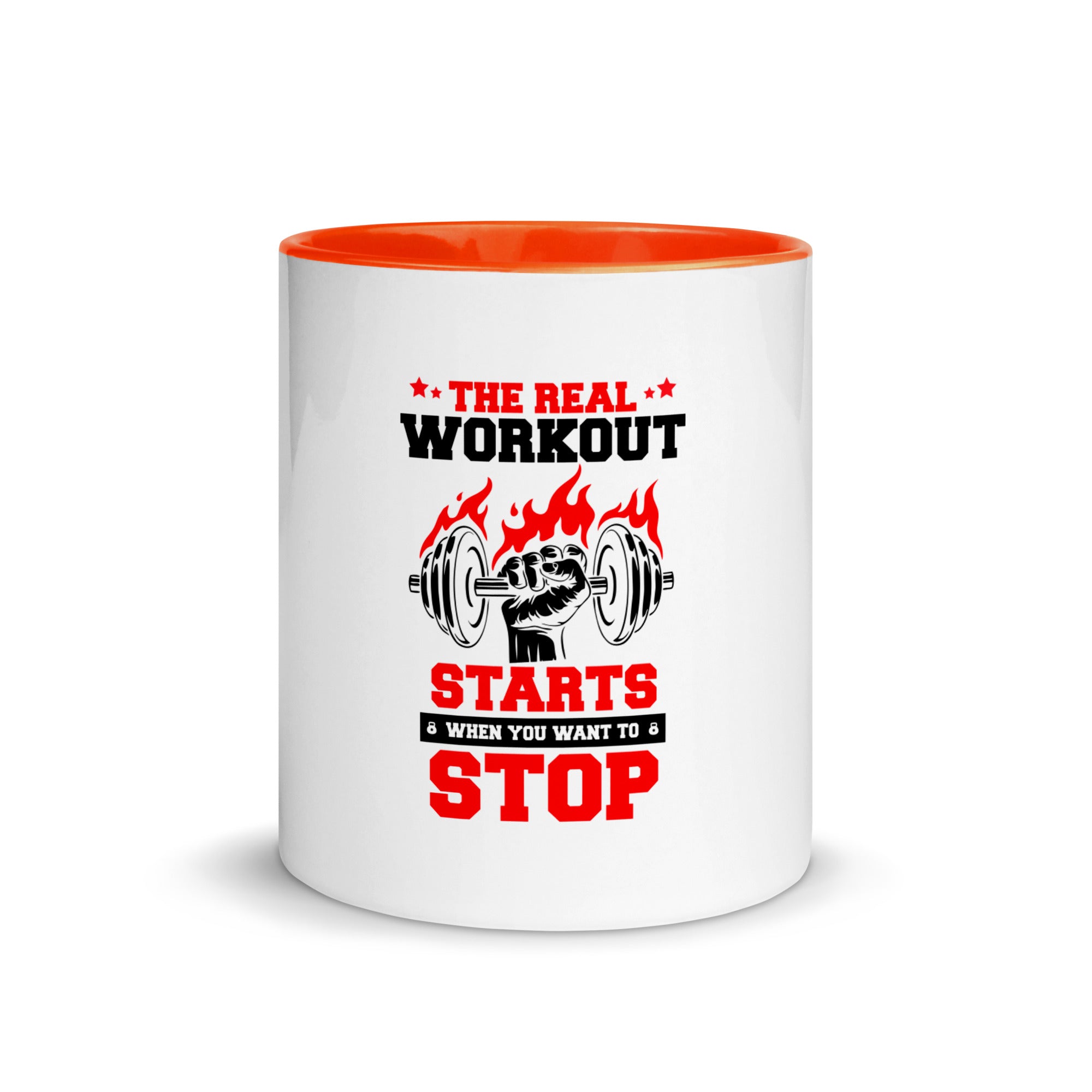 THE REAL WORKOUT STARTS - Mug with Color Inside