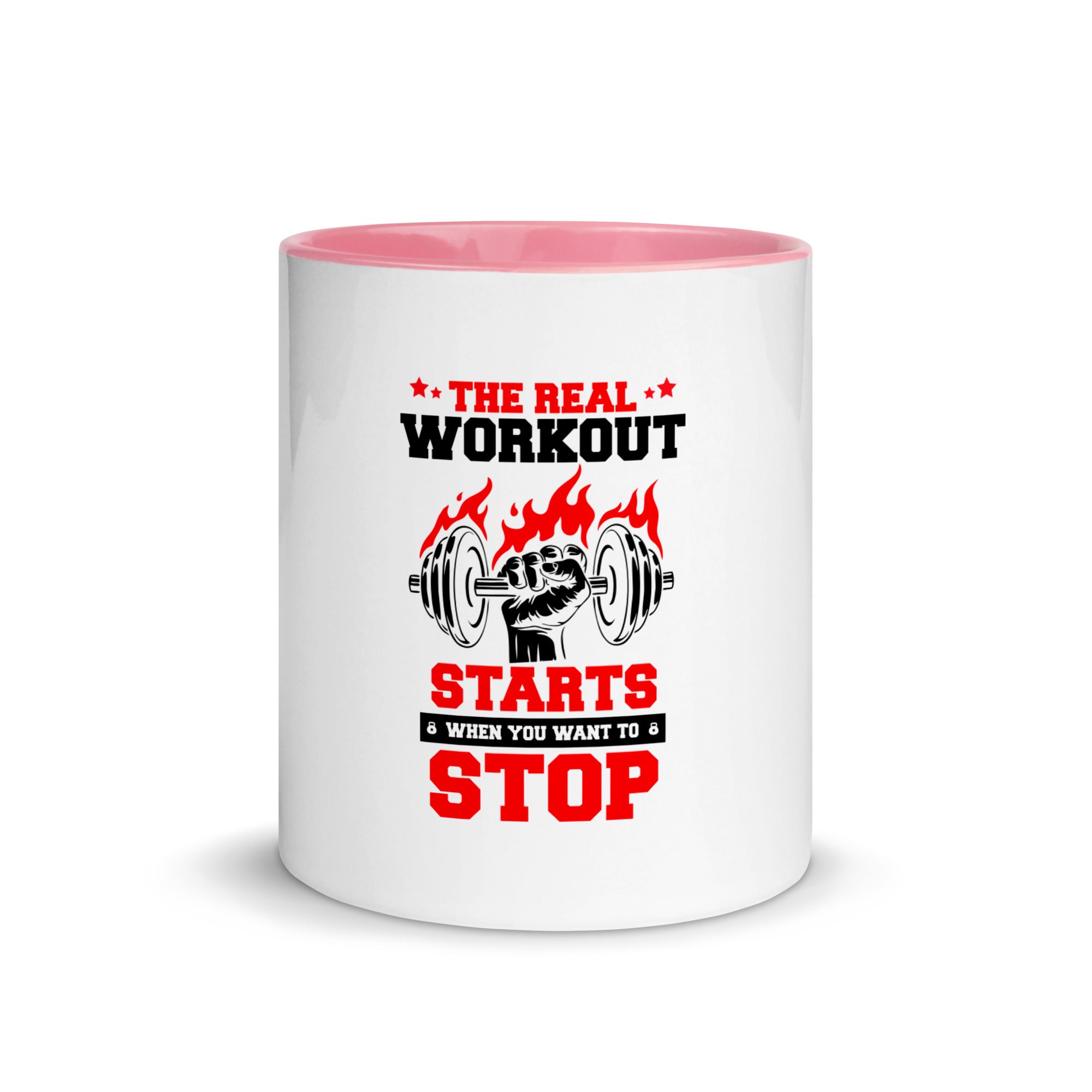 THE REAL WORKOUT STARTS - Mug with Color Inside