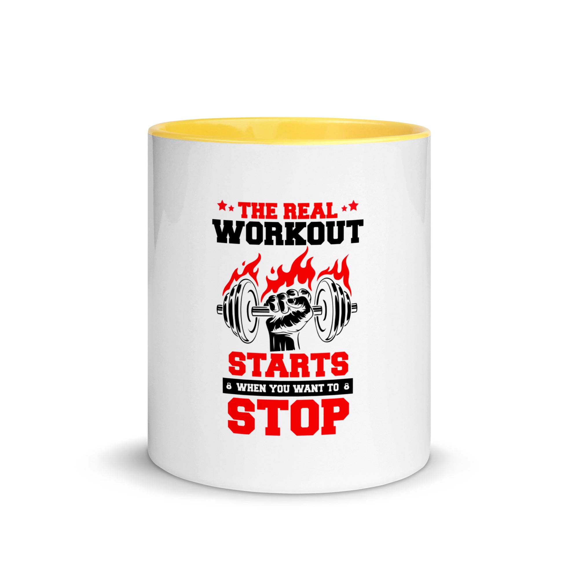 THE REAL WORKOUT STARTS - Mug with Color Inside