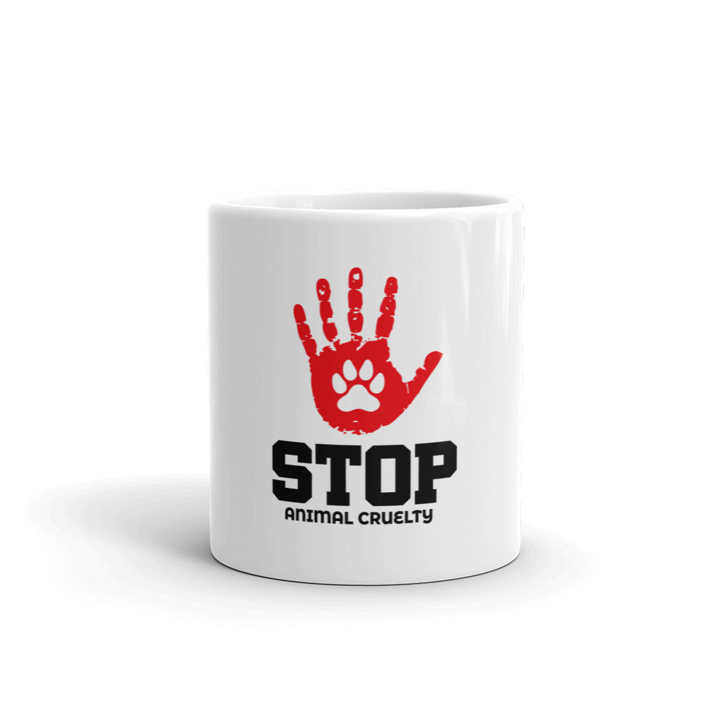 STOP ANIMAL CRUELTY - White glossy mug