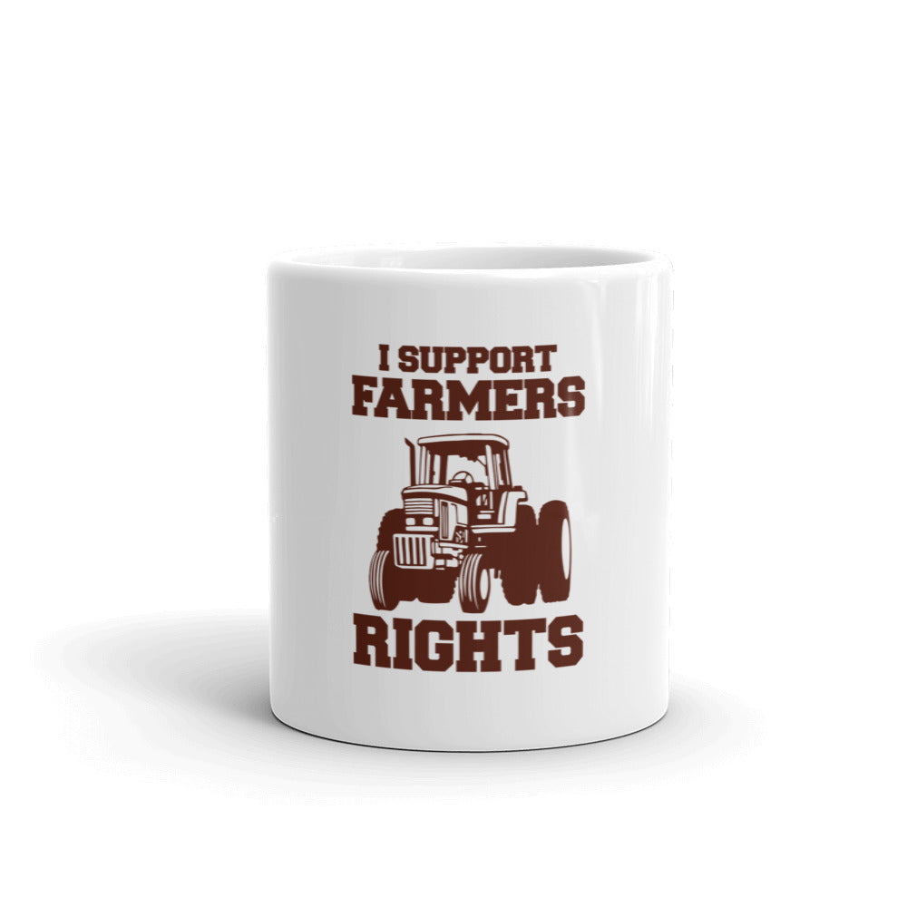 I SUPPORT FARMERS RIGHTS - White glossy mug