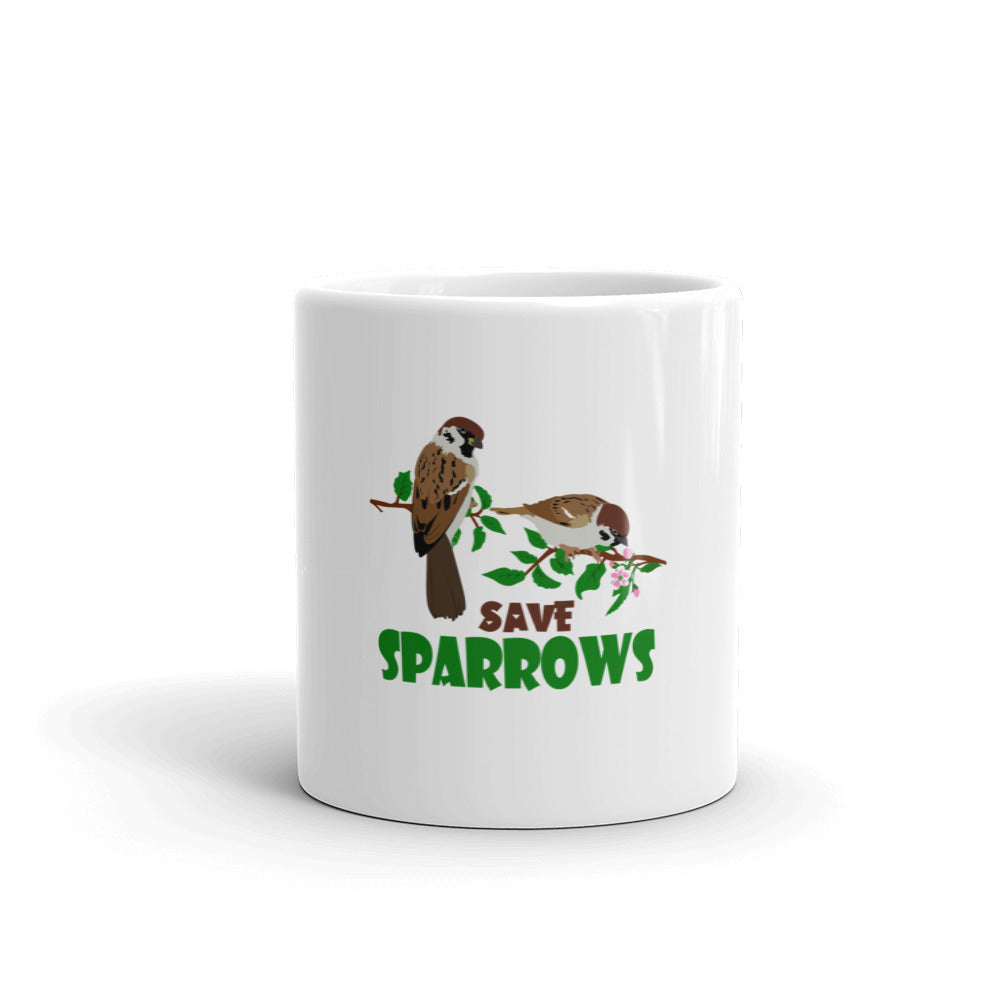 SAVE SPARROWS - White glossy mug