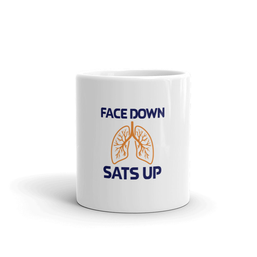 FACE DOWN SATS UP - White glossy mug