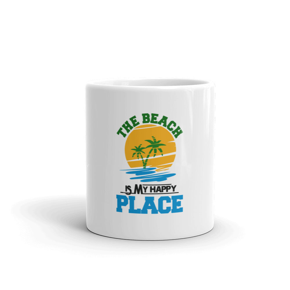 THE BEACH IS MY HAPPY PLACE - White glossy mug