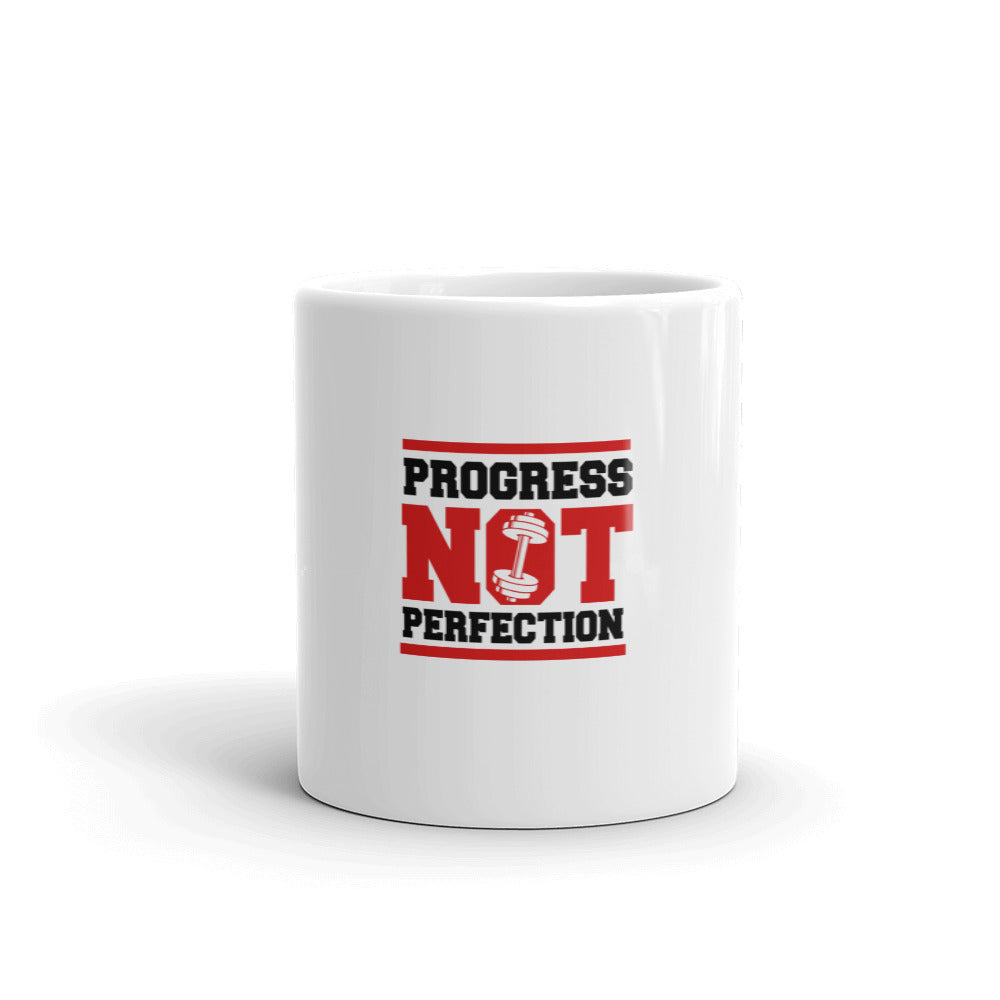 PROGRESS NOT PERFECTION - White glossy mug