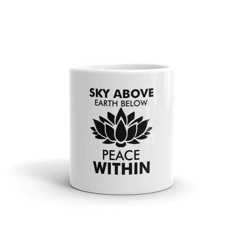 SKY ABOVE EARTH BELOW - White glossy mug