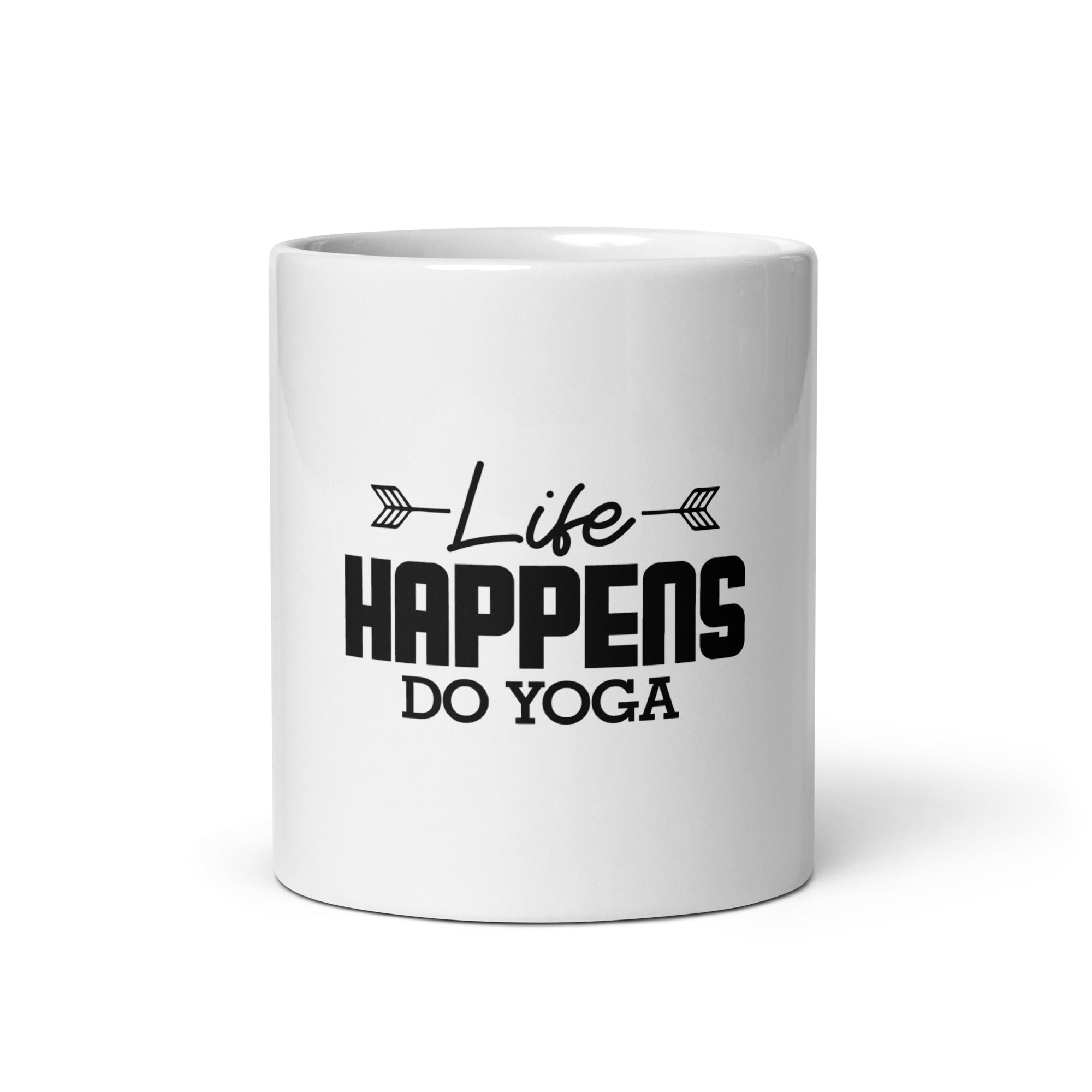 LIFE HAPPENS DO YOGA - White glossy mug