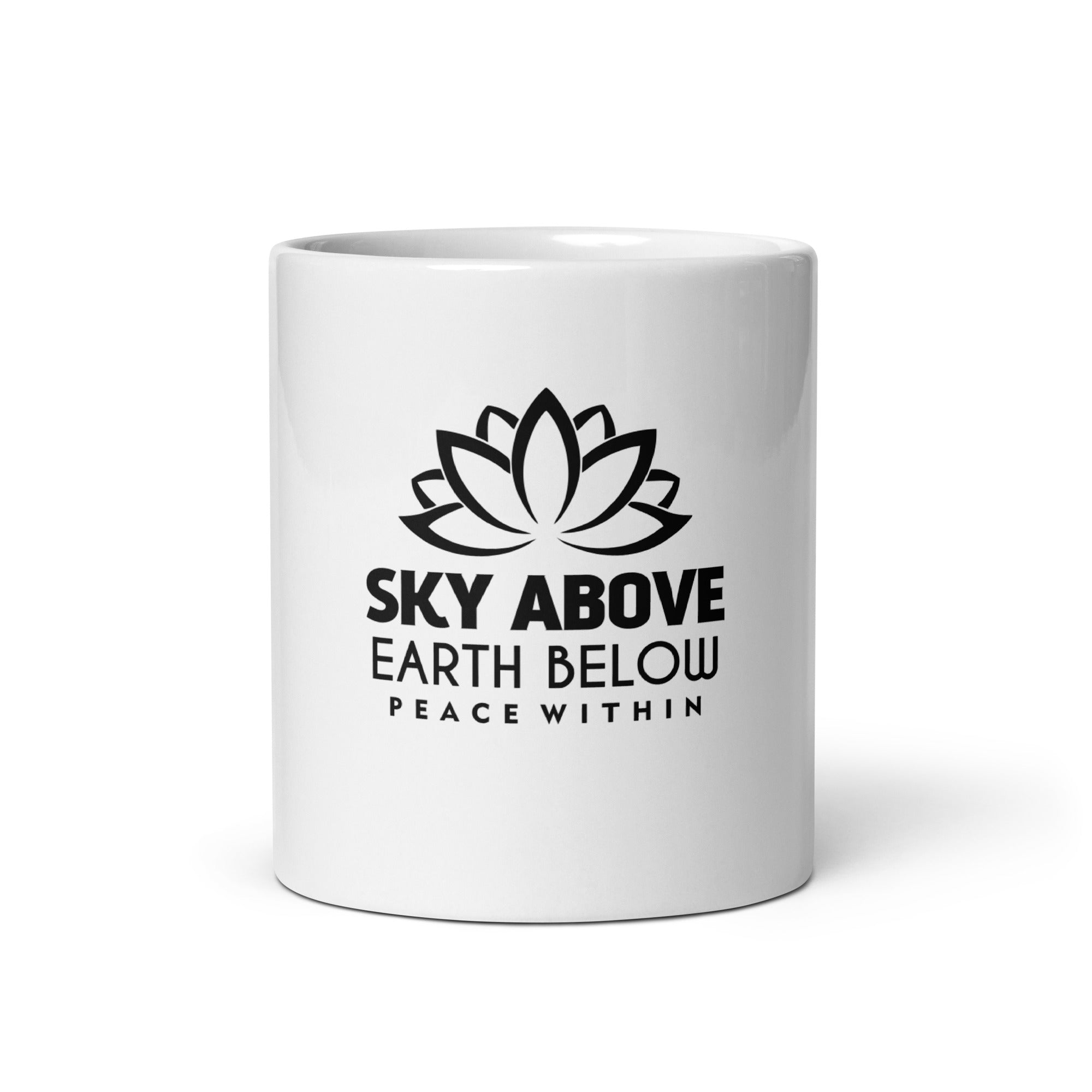 SKY ABOVE EARTH BELOW - White glossy mug