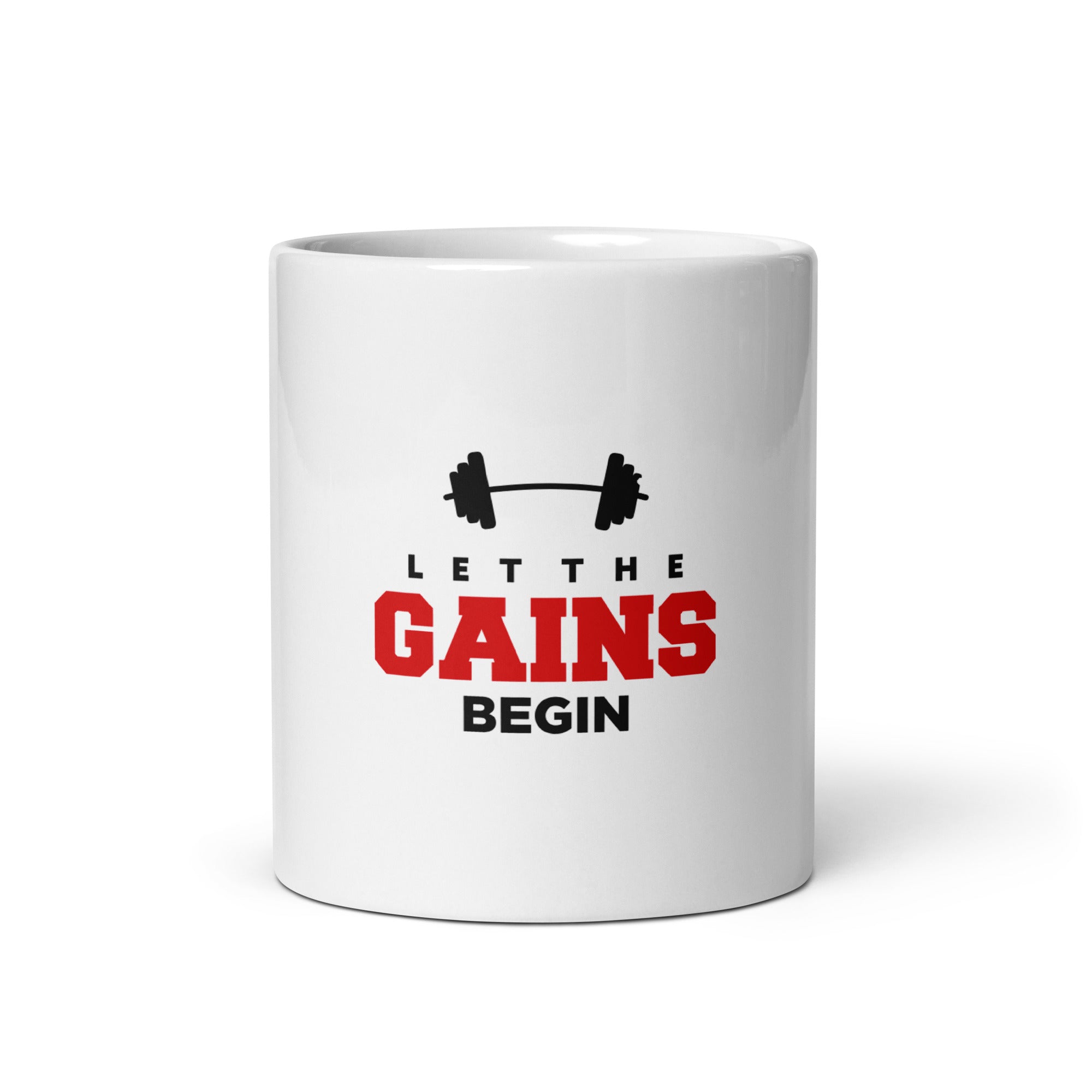 LET THE GAINS BEGIN - White glossy mug