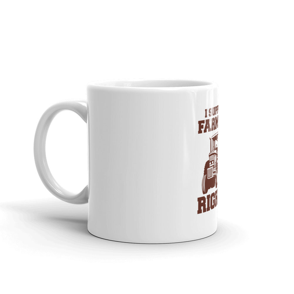 I SUPPORT FARMERS RIGHTS - White glossy mug