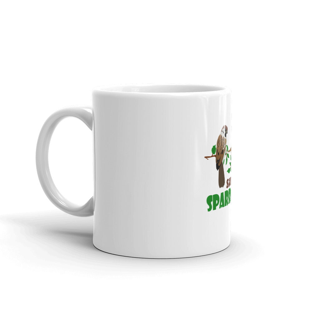 SAVE SPARROWS - White glossy mug