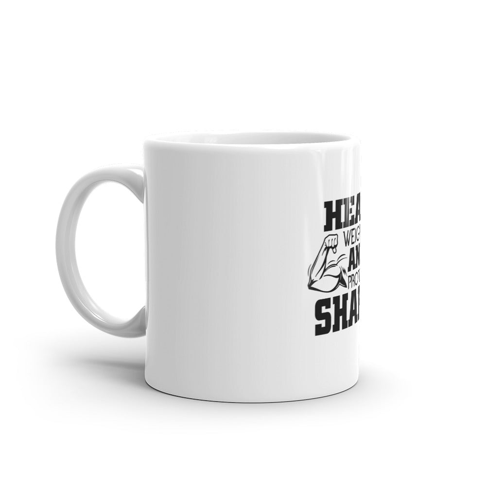 HEAVY WEIGHTS AND PROTEIN SHAKES - White glossy mug