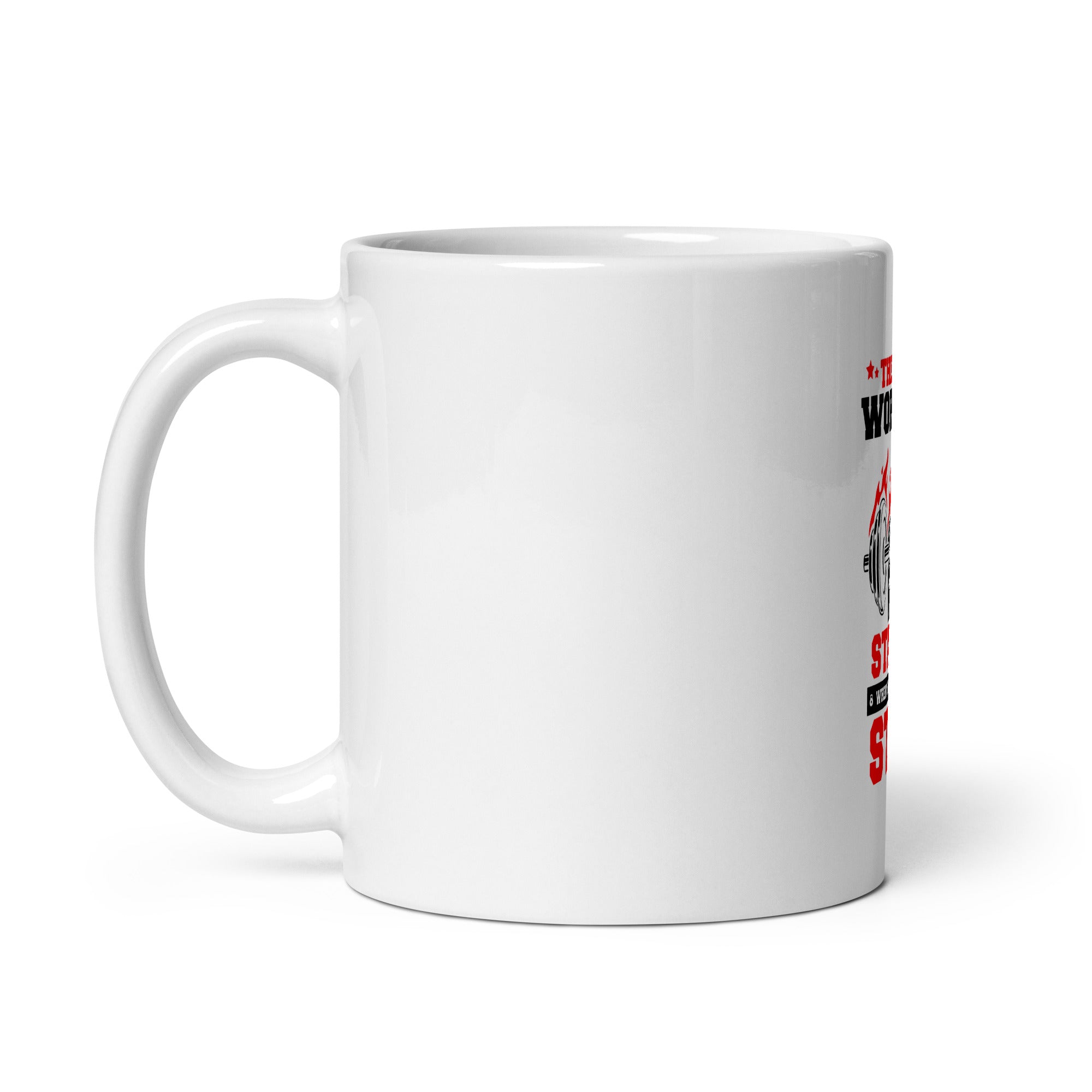 THE REAL WORKOUT STARTS - White glossy mug