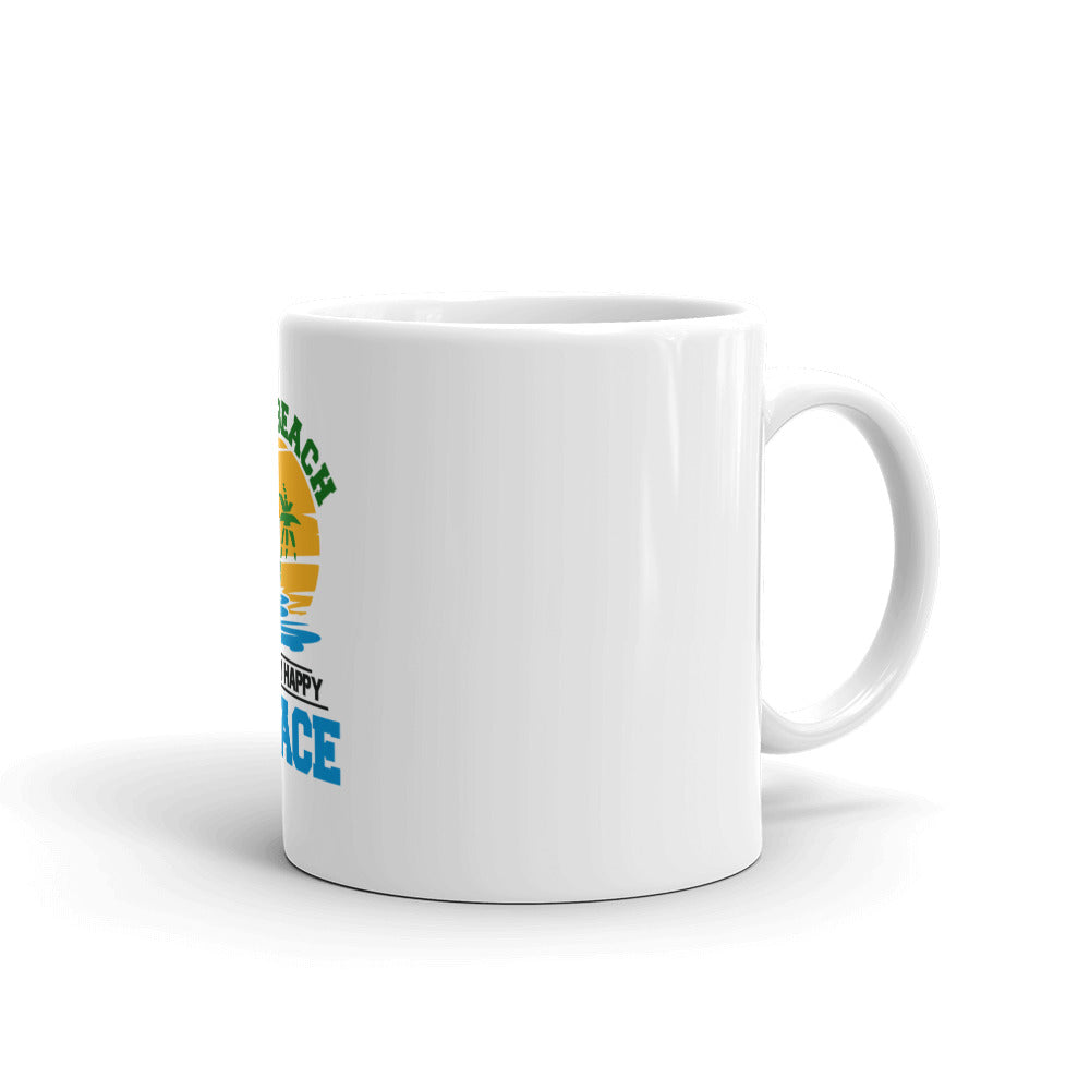 THE BEACH IS MY HAPPY PLACE - White glossy mug