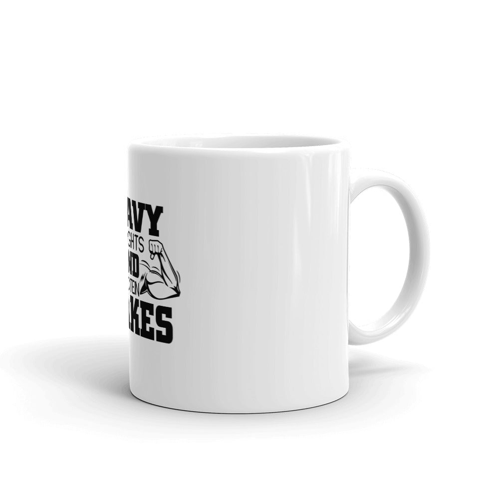 HEAVY WEIGHTS AND PROTEIN SHAKES - White glossy mug