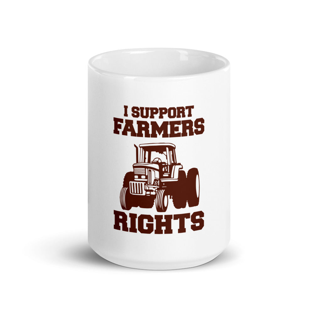 I SUPPORT FARMERS RIGHTS - White glossy mug