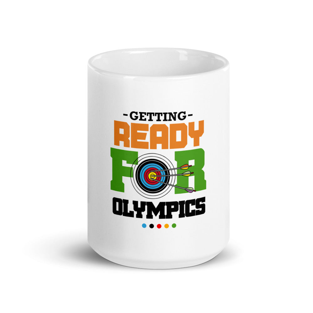 GETTING READY FOR OLYMPICS - White glossy mug