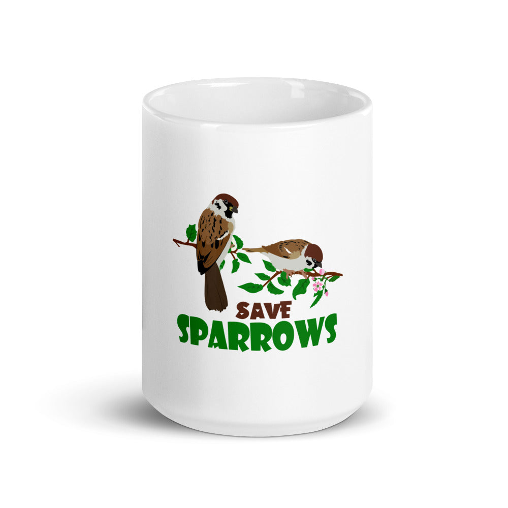 SAVE SPARROWS - White glossy mug