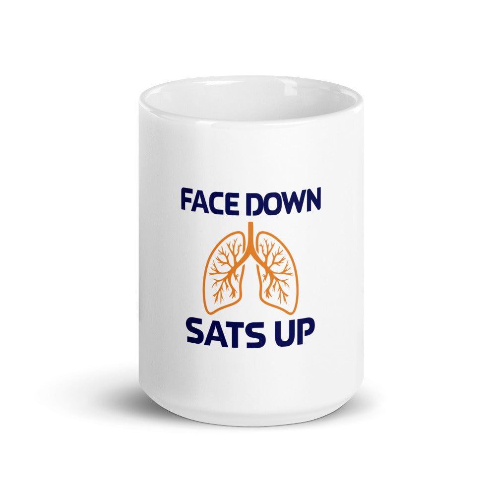 FACE DOWN SATS UP - White glossy mug