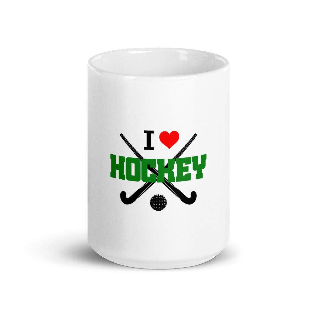 I LOVE HOCKEY - White glossy mug