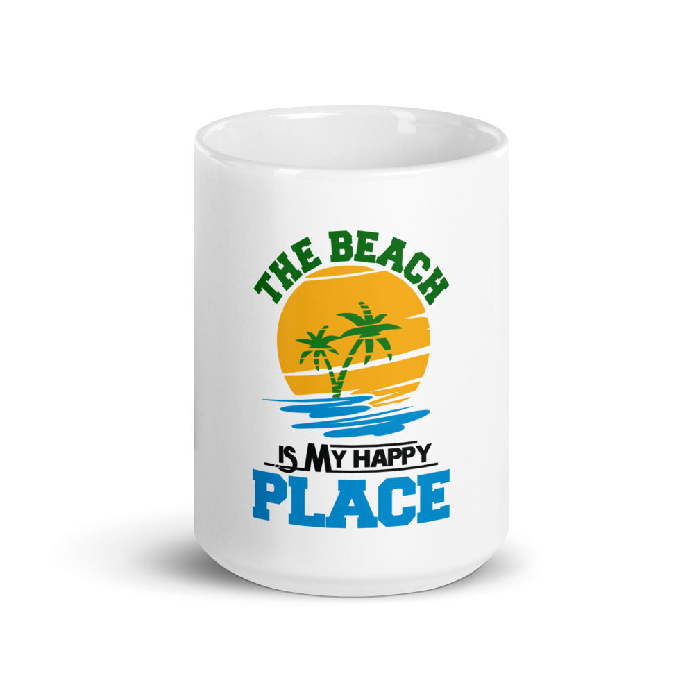 THE BEACH IS MY HAPPY PLACE - White glossy mug