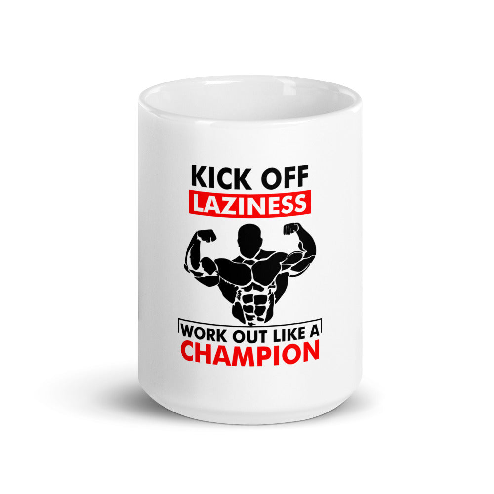 KICK OFF LAZINESS - White glossy mug