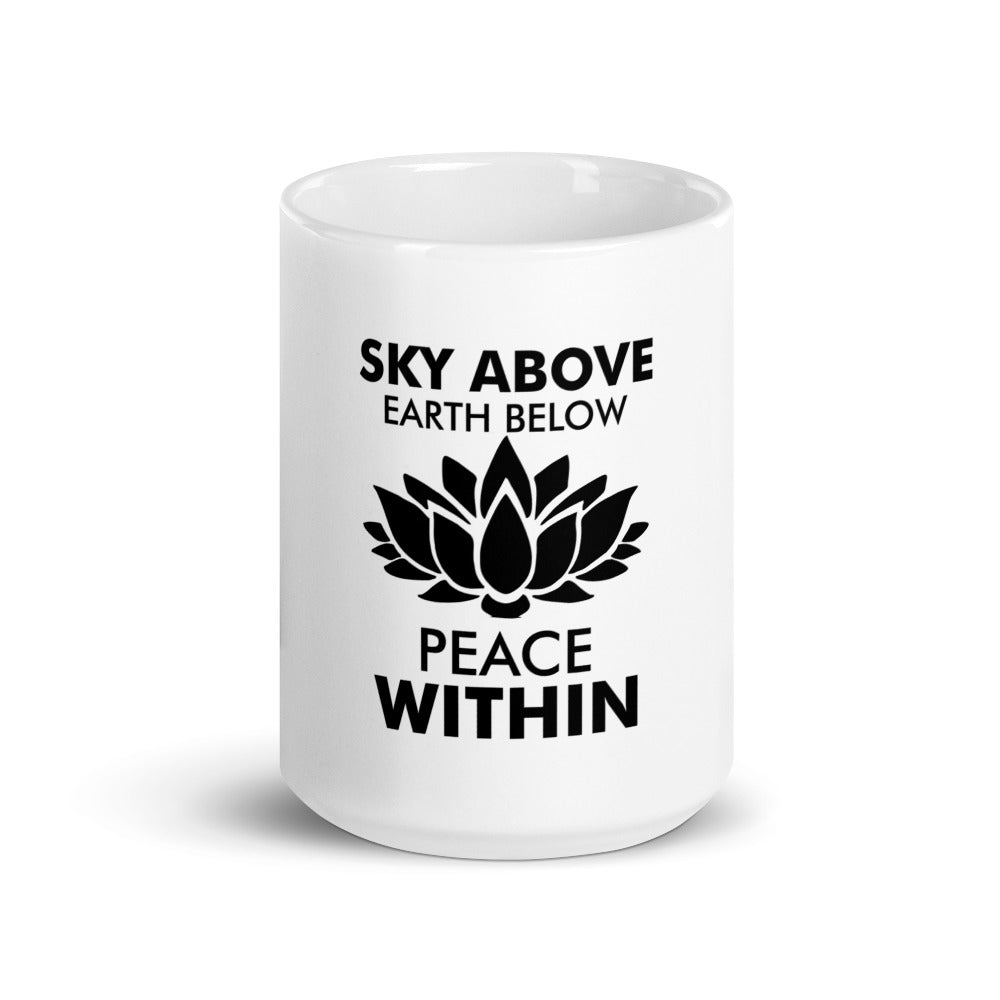 SKY ABOVE EARTH BELOW - White glossy mug