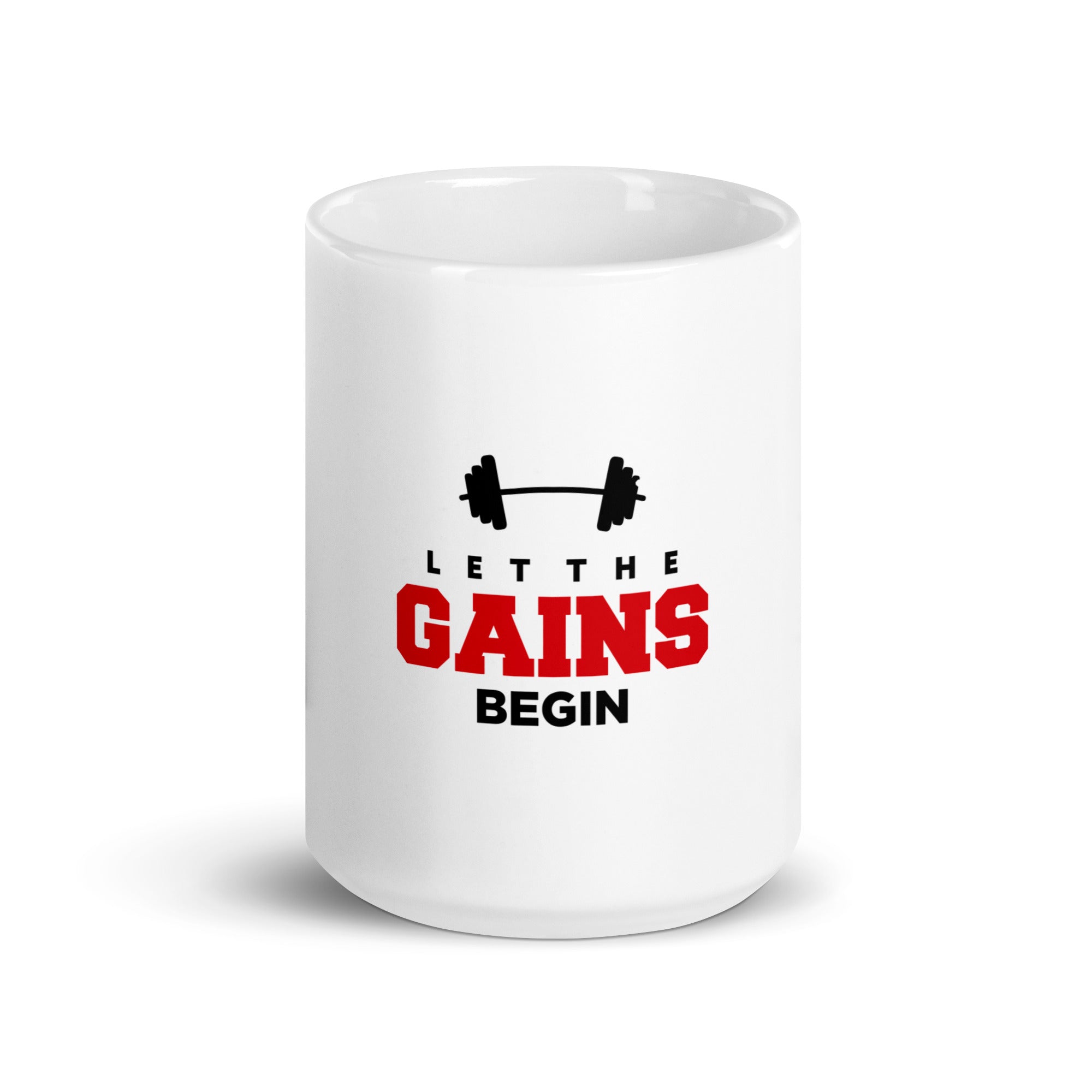 LET THE GAINS BEGIN - White glossy mug