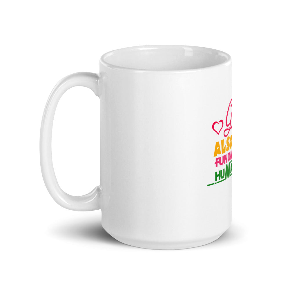 GIRLS ALSO HAVE FUNDAMENTAL HUMAN RIGHTS - White glossy mug