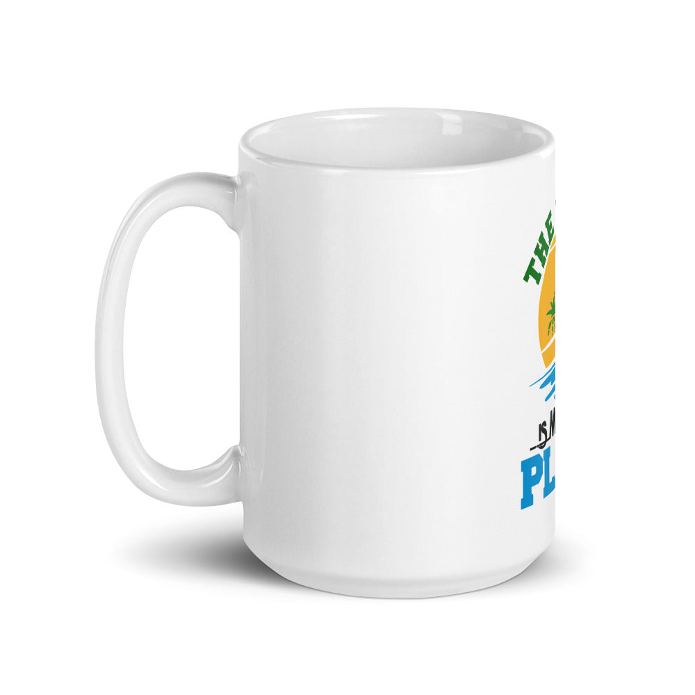 THE BEACH IS MY HAPPY PLACE - White glossy mug