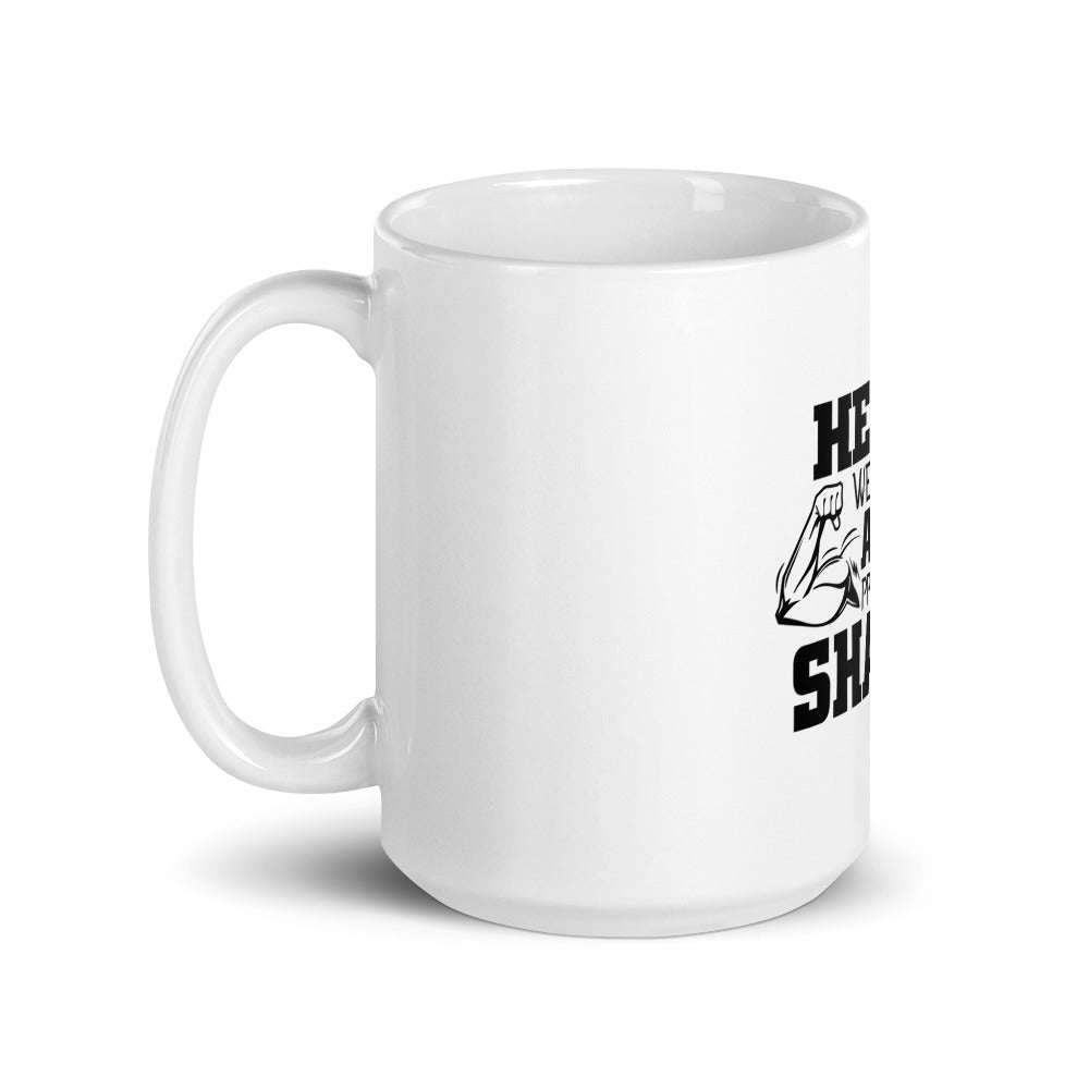 HEAVY WEIGHTS AND PROTEIN SHAKES - White glossy mug