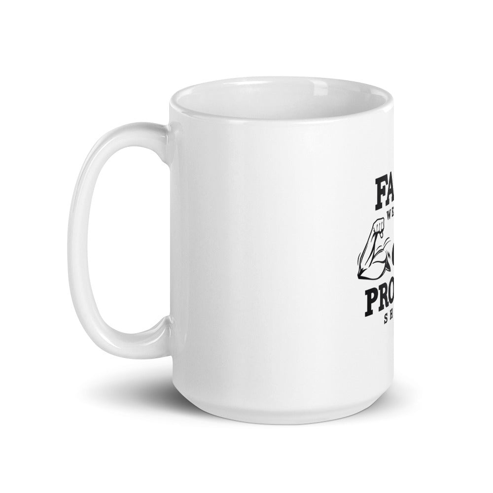 FAITH WEIGHTS & PROTEIN SHAKES - White glossy mug