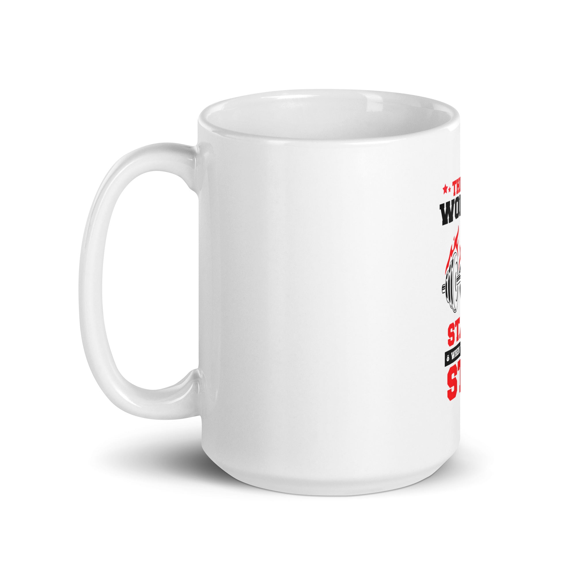 THE REAL WORKOUT STARTS - White glossy mug