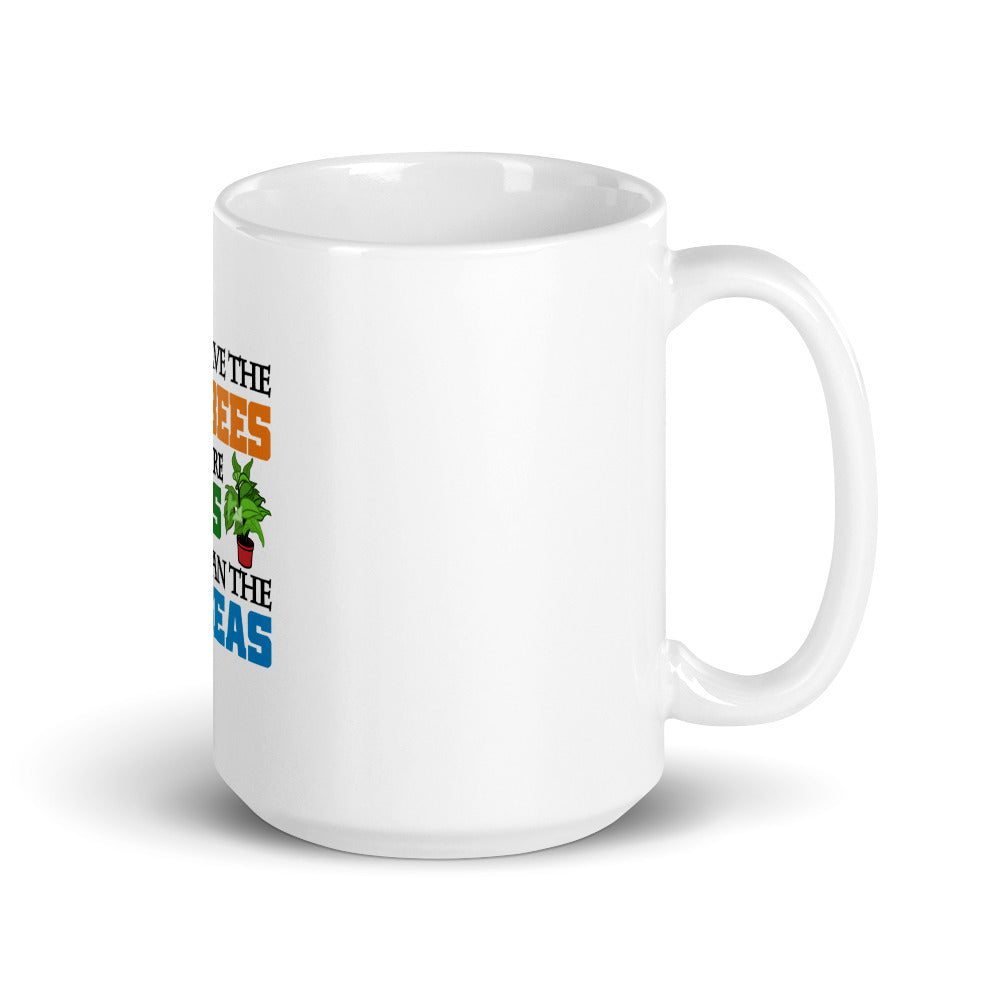 SAVE THE BEES PLANT MORE TREES CLEAN THE SEAS - White glossy mug