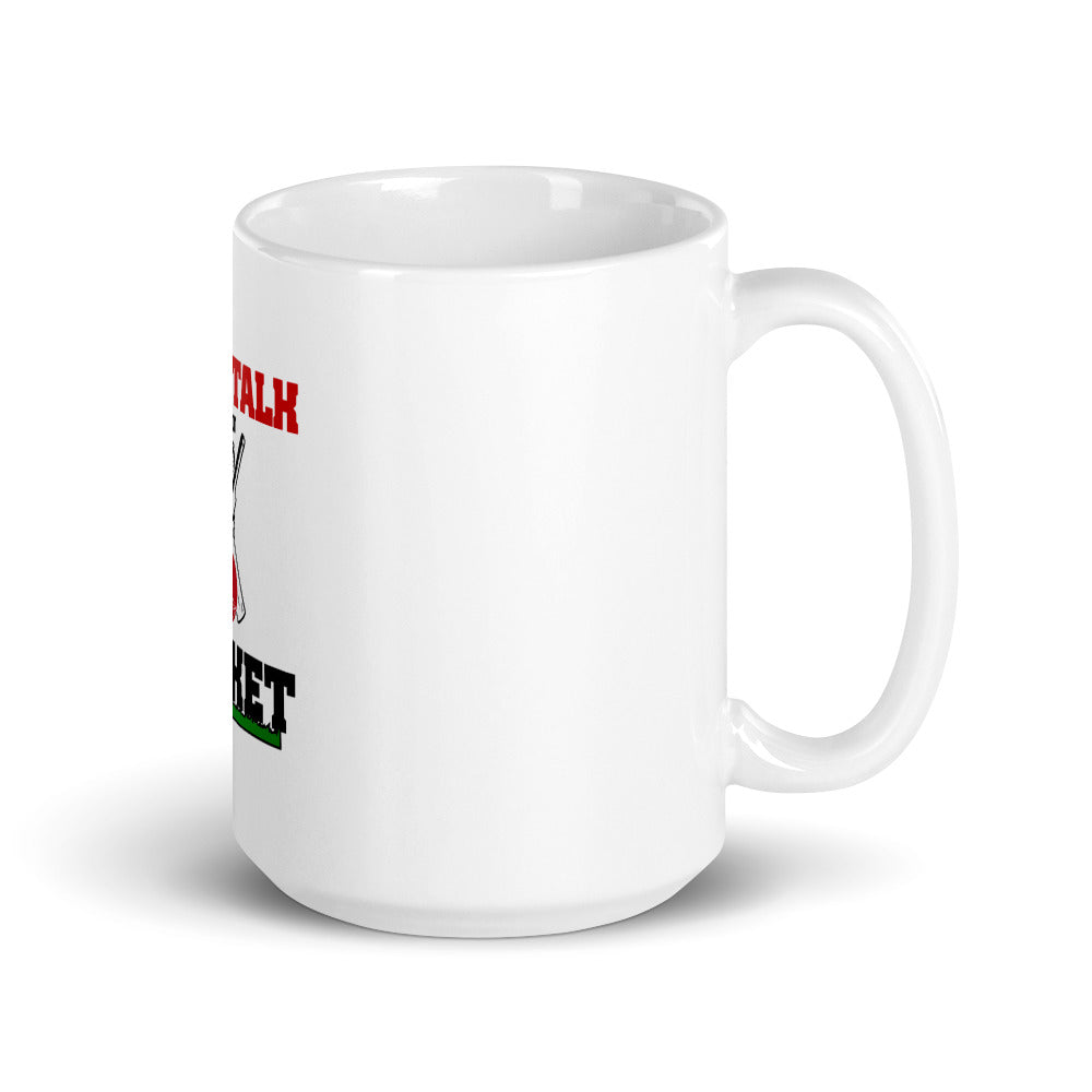 LET'S TALK ABOUT CRICKET - White glossy mug