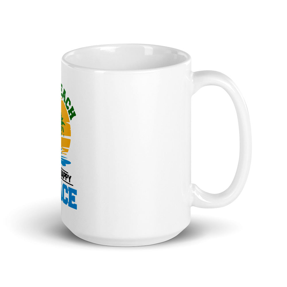 THE BEACH IS MY HAPPY PLACE - White glossy mug