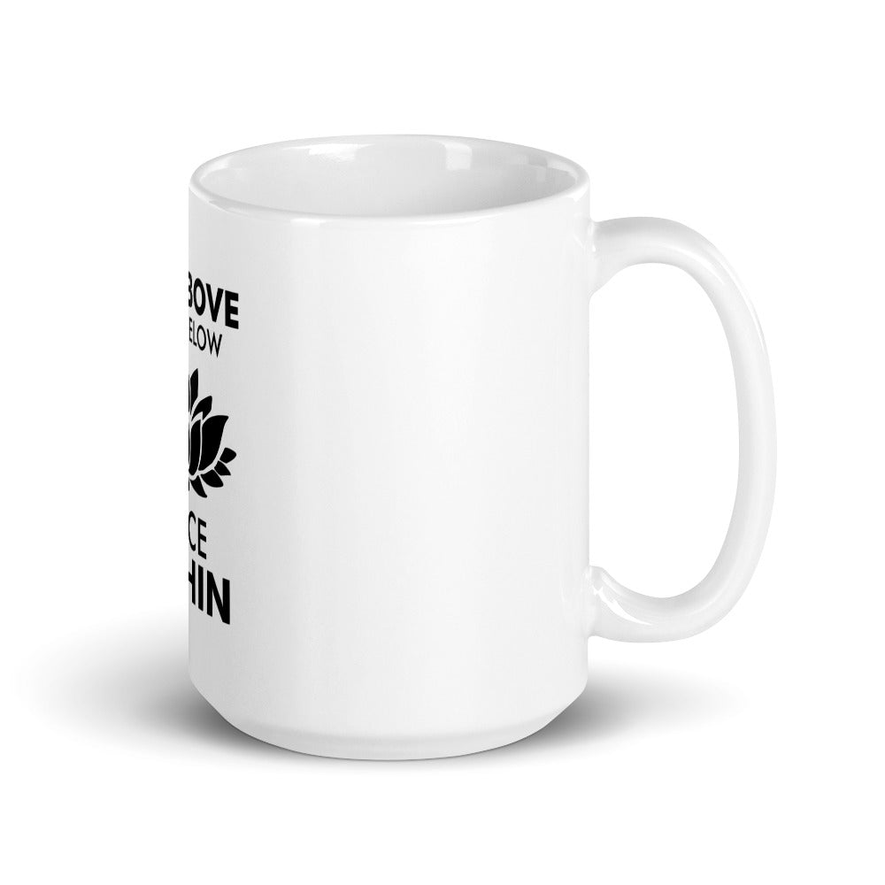 SKY ABOVE EARTH BELOW - White glossy mug