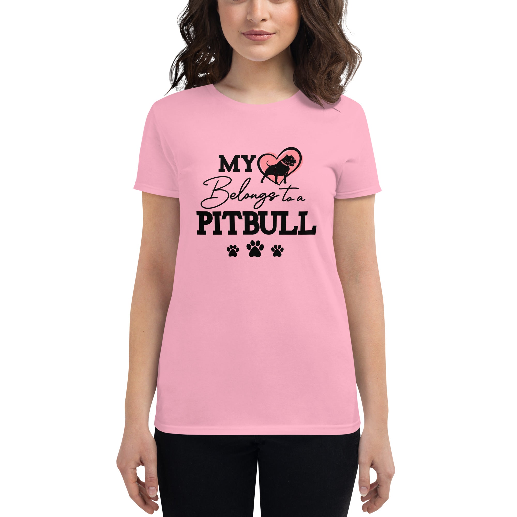 MY BELONGS TO A PITBULL - Women's short sleeve t-shirt