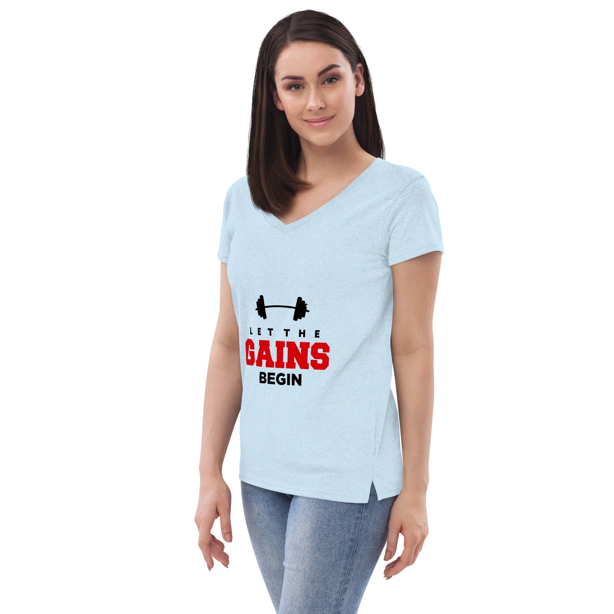 LET THE GAINS BEGIN - Women’s recycled v-neck t-shirt