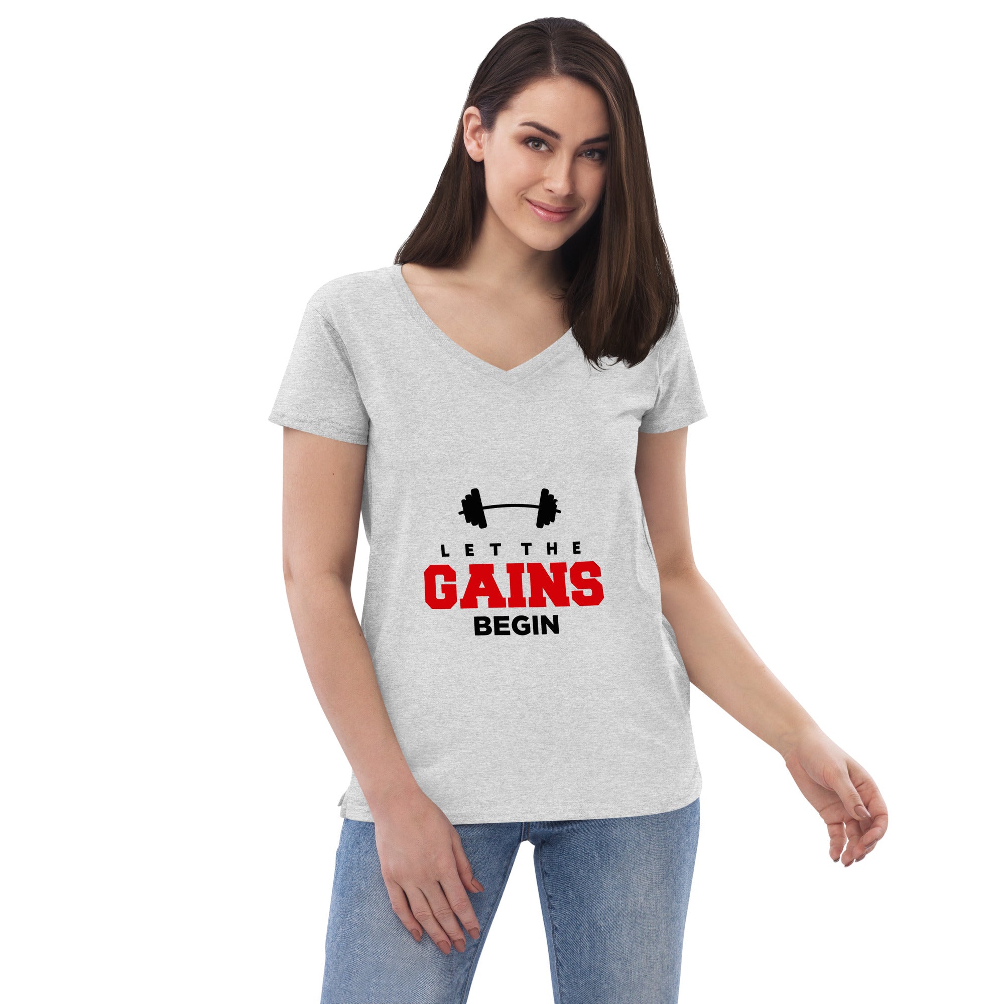 LET THE GAINS BEGIN - Women’s recycled v-neck t-shirt