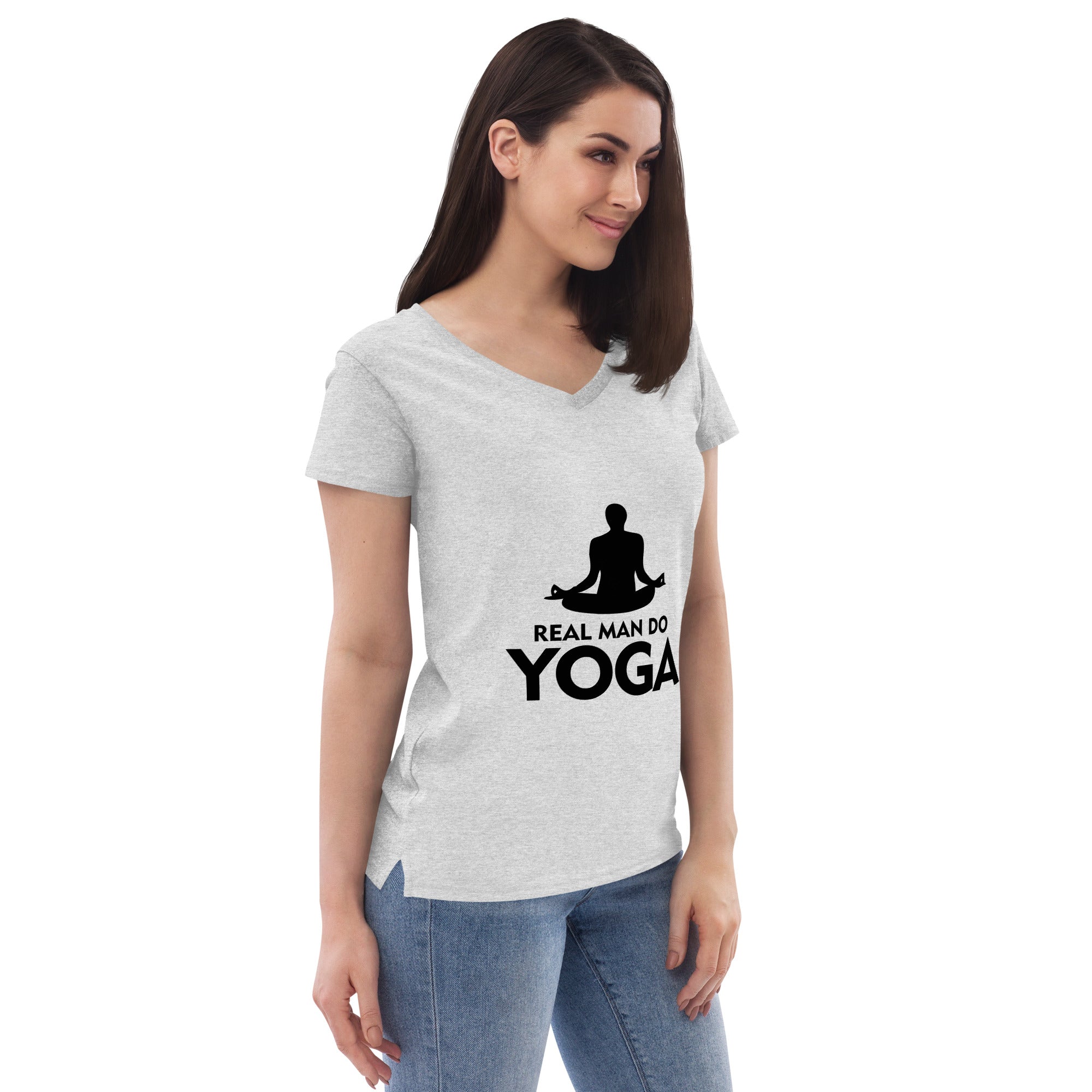 REAL MAN DO YOGA - Women’s recycled v-neck t-shirt