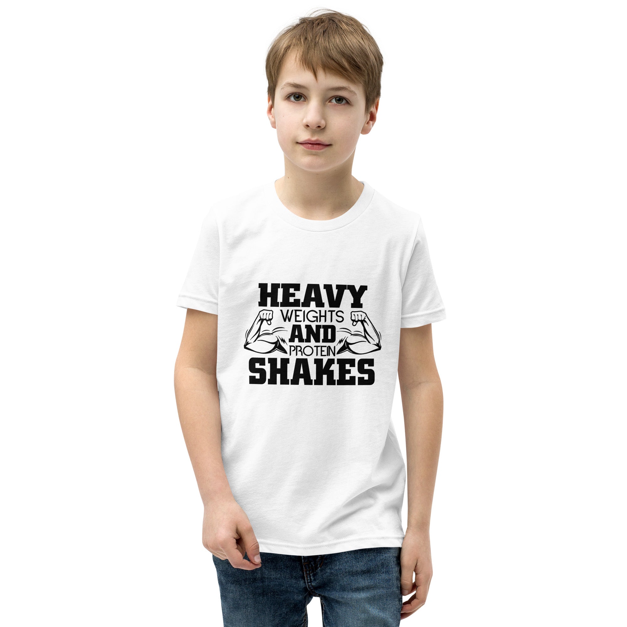 HEAVY WEIGHTS AND PROTEIN SHAKES - Youth Short Sleeve T-Shirt