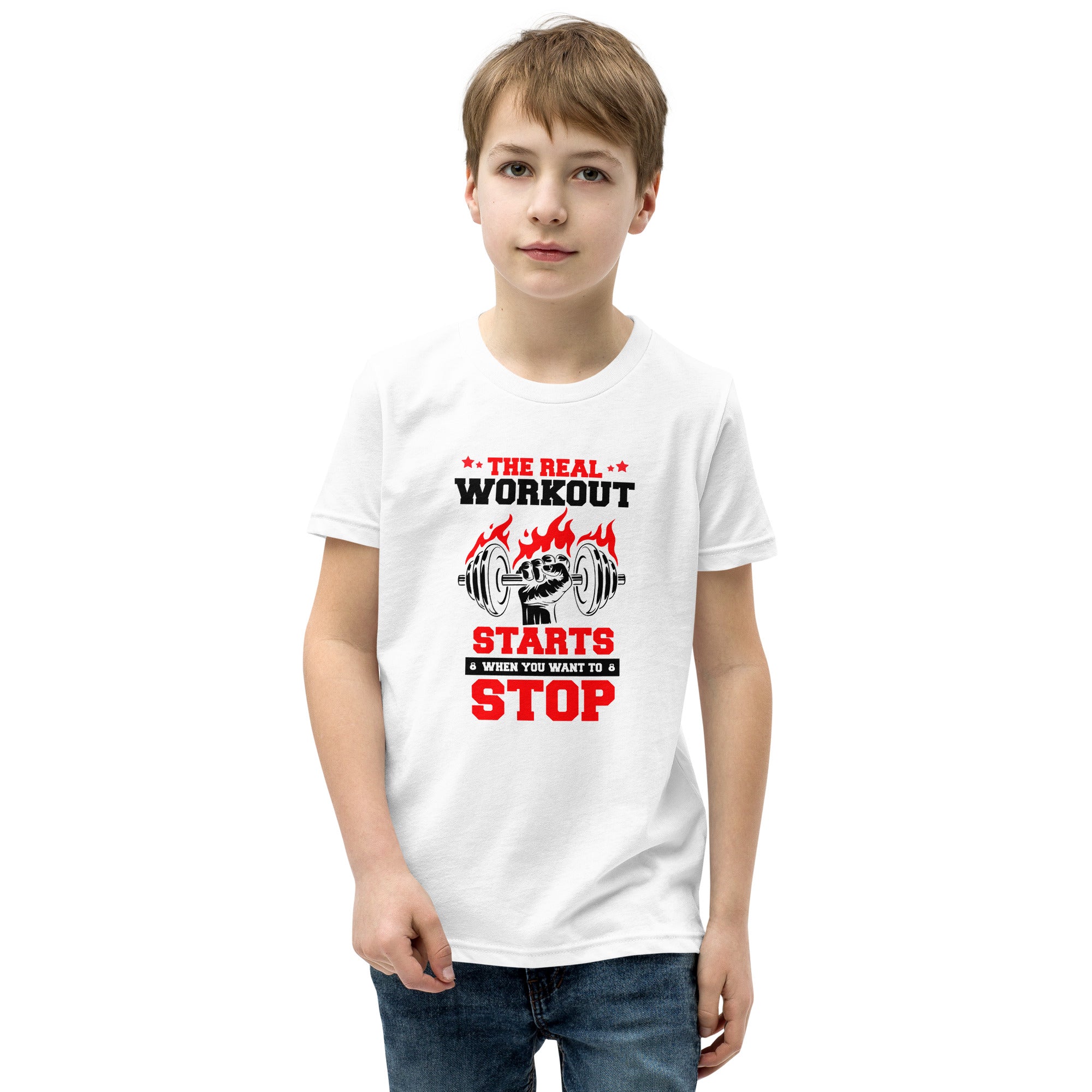 THE REAL WORKOUT STARTS - Youth Short Sleeve T-Shirt