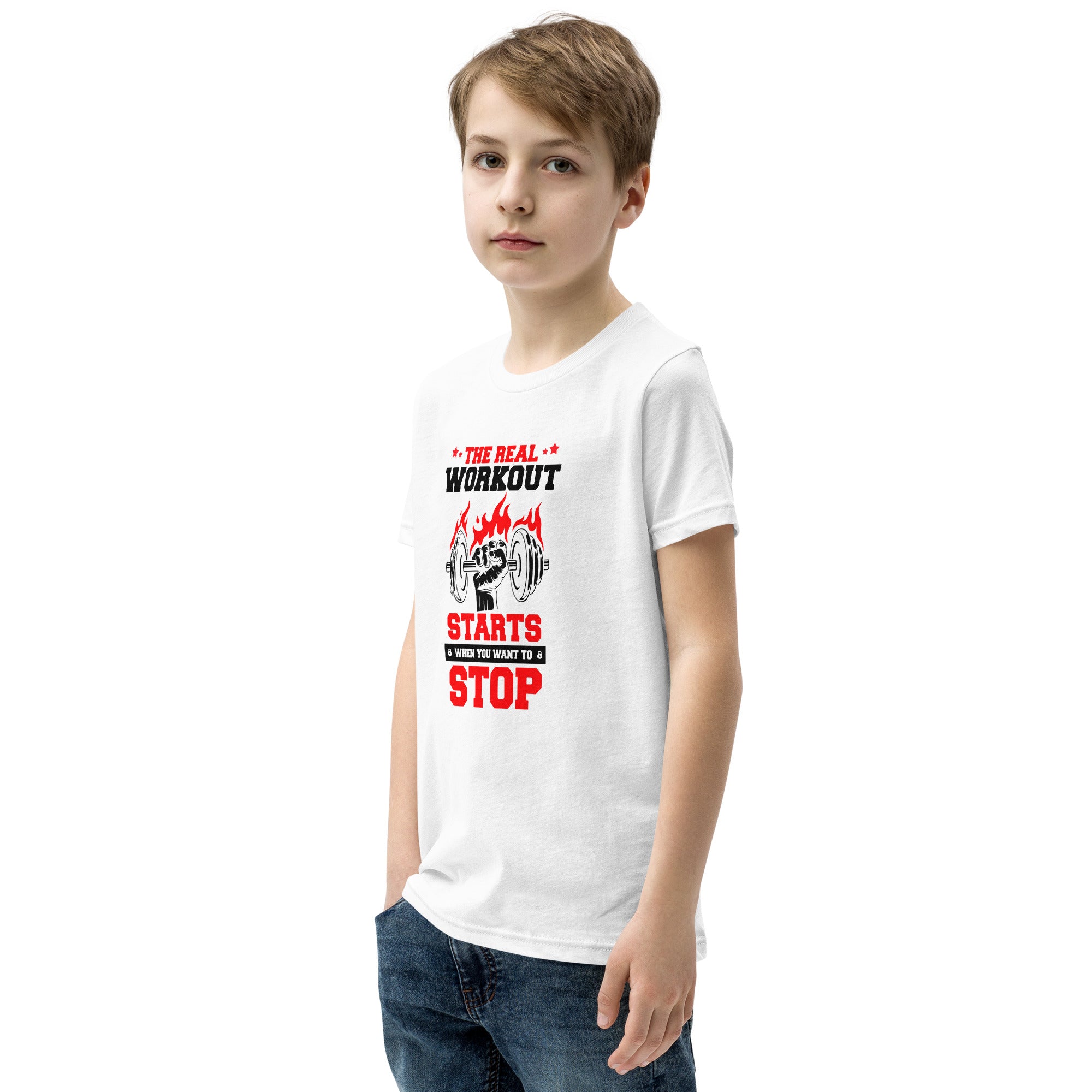THE REAL WORKOUT STARTS - Youth Short Sleeve T-Shirt